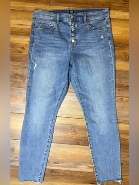 Gap Denim True Skinny Jeans Women’s 14/32 Medium Wash Raw Hem Button Fly Stretch